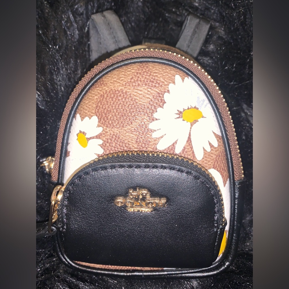 Coach Black and Brown Floral Charm Mini Backpack - Picture 2 of 8